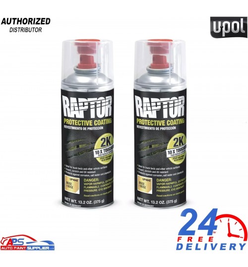 2x U-POL Raptor 2K Beige Epoxy Primer Aerosol - Corrosion Resistant 400ml